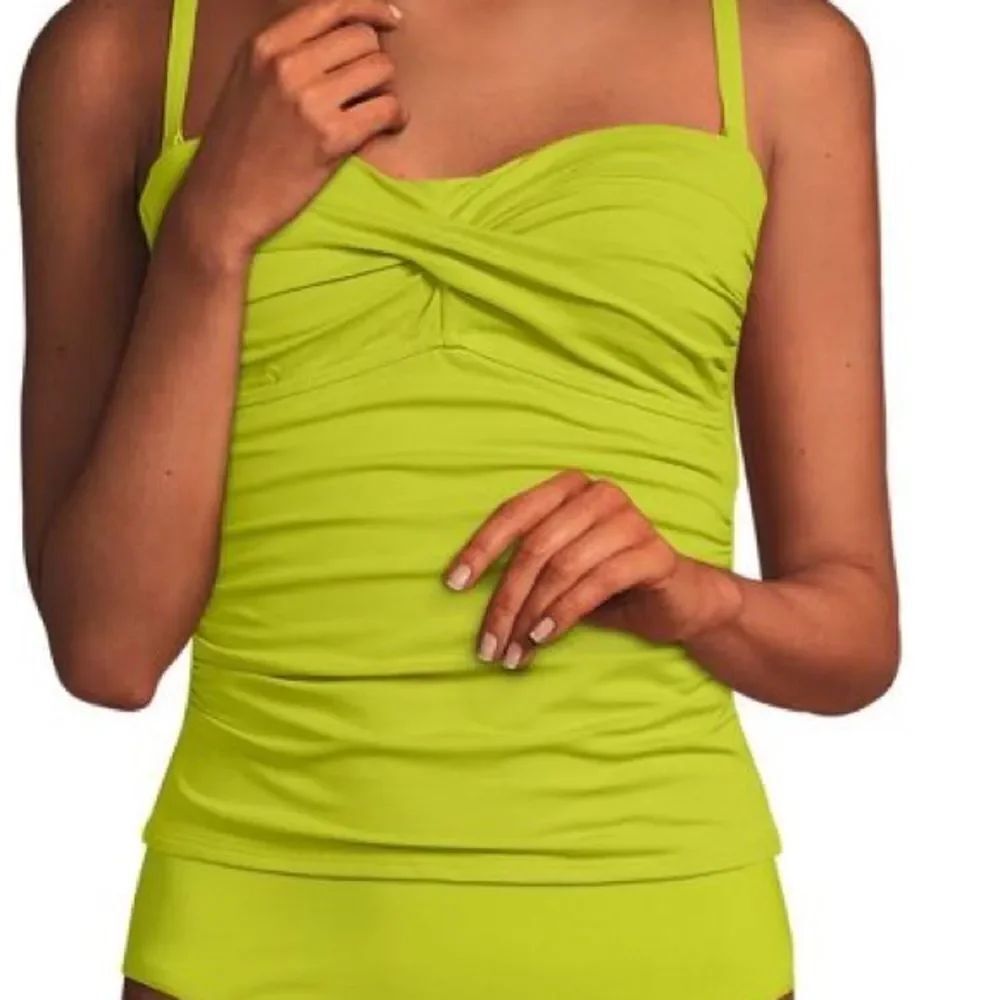 Land's End Tankini Top Bandeau soft cup Bright lime green removable straps 12